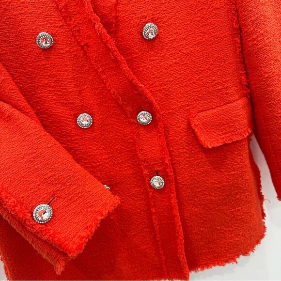 NWOT Zara Tweed Jewel Button Bright Orange Blazer. - Picture 7 of 10